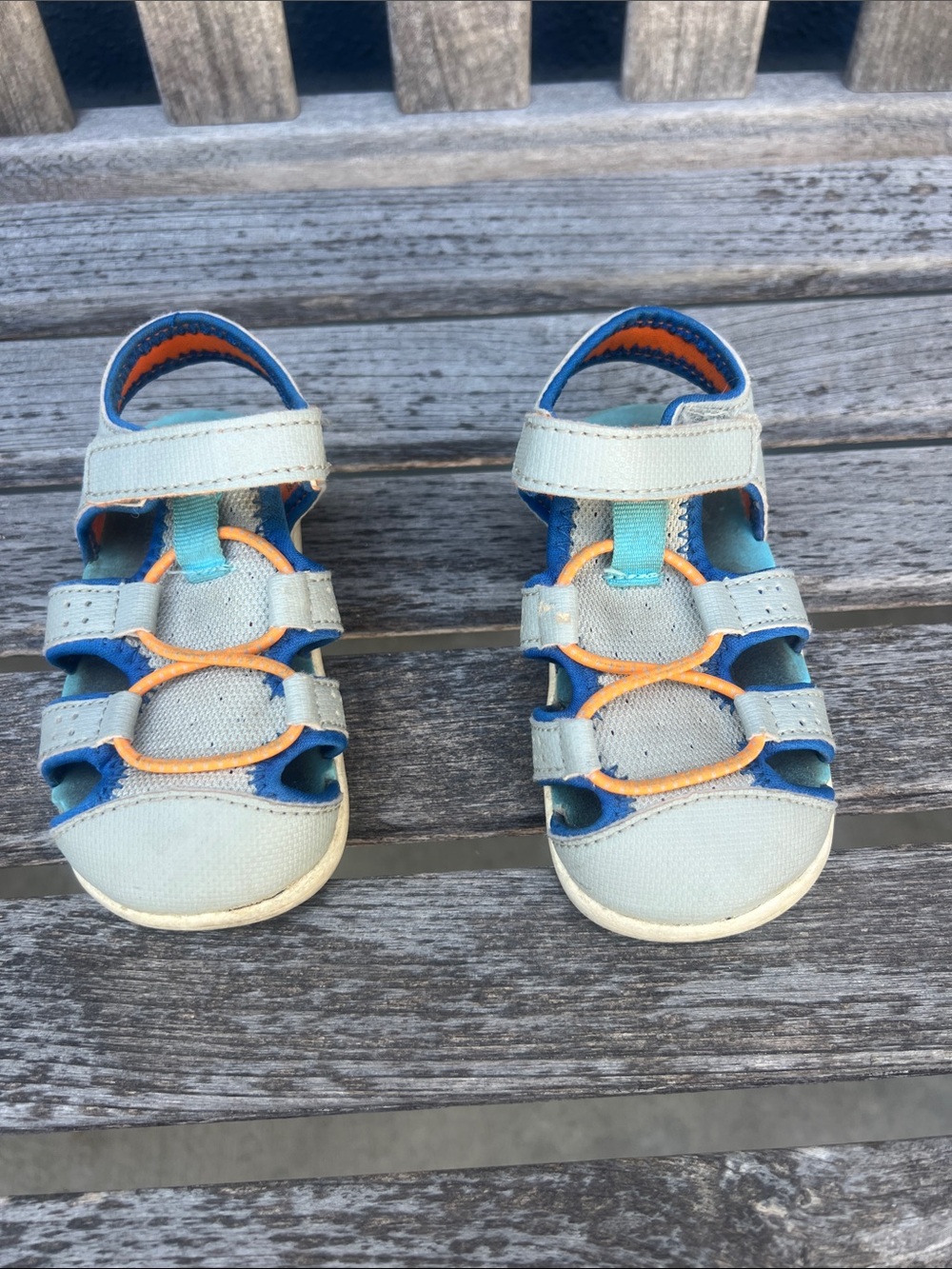 Kids Light Blue Open-Toe Sandals with Orange Accents
